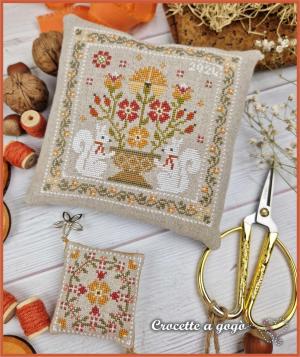 Autumn basket and scissor fob corbeille d automne et coussin ciseaux fiche ou semi kit de point de croix crocette a gogo