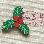 Bouton decoratif en bois feuille de houx triple no 14 atelier bonheur du jour