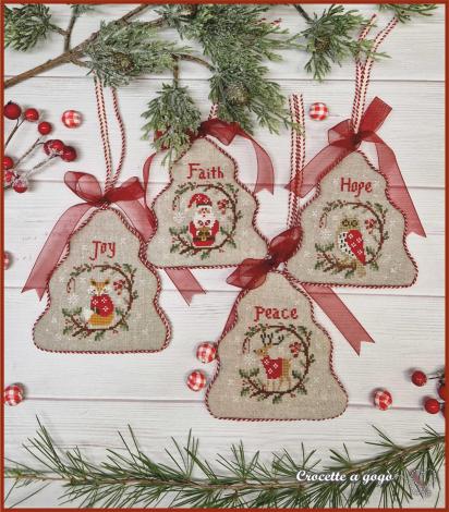 Christmas joy four little ornaments fiche ou kit de point de croix crocette a gogo