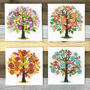 Fiche de broderie seasonal trees arbres saisonniers tiny modernist