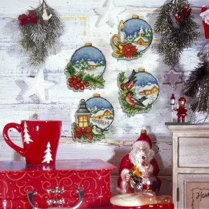 Kit de point de croix sur toile pvc boules de noel sa7672 orchidea