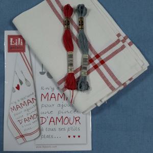 **KIT** Maman d'amour T006 Lilipoints avec Torchon Graziano et Fils DMC