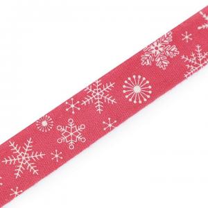 Ruban de noel etoile blanche sur fond rouge 15mm 1