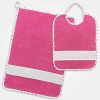 Set bavoir et serviette a broder en eponge epaisse rose