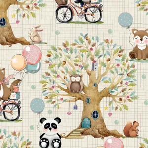 Tissu patchwork animais na floresta animaux de la foet fuxicos e fricotes an001