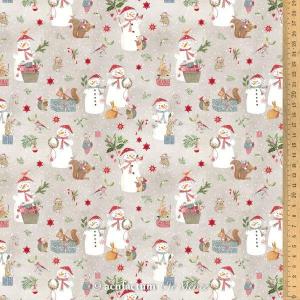 Tissu patchwork noel bonhommes de neige et animaux d hiver 3523 964 acufactum