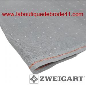 Toile a broder zweigart de lin belfast 3609 12 6 fils gris perle petites pois 7479