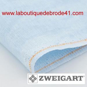 Toile a broder zweigart de lin belfast 3609 12 6 fils marbre vintage bleu 5139